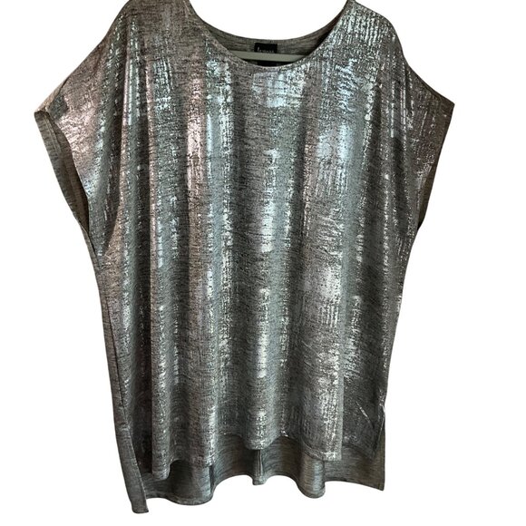 La Vanya Sz 3X Pullover Tunic Top Metallic Silver Gold Relaxed Quiet Luxury - Picture 1 of 6